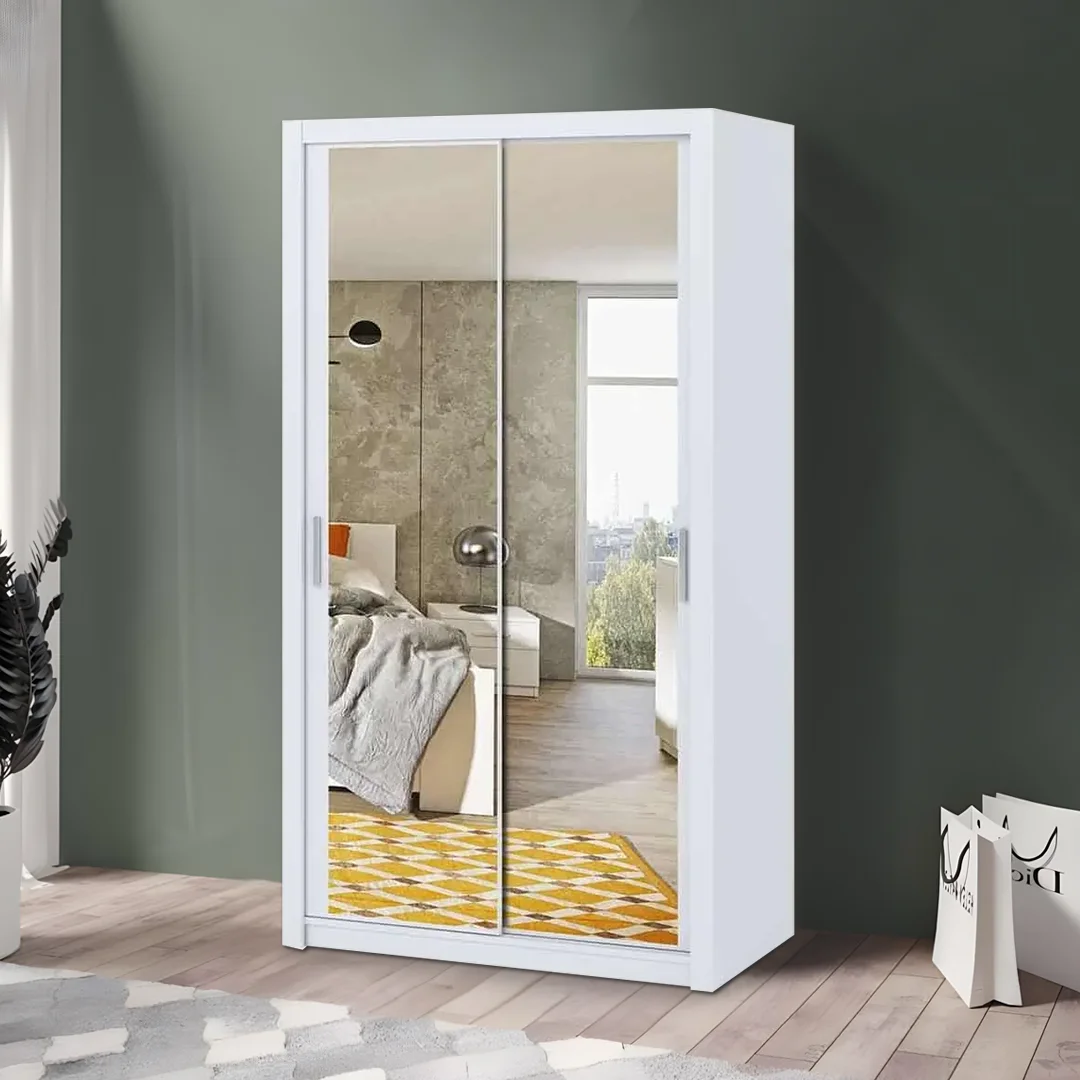 White 120cm Bonito Sliding Mirror Door Wardrobe