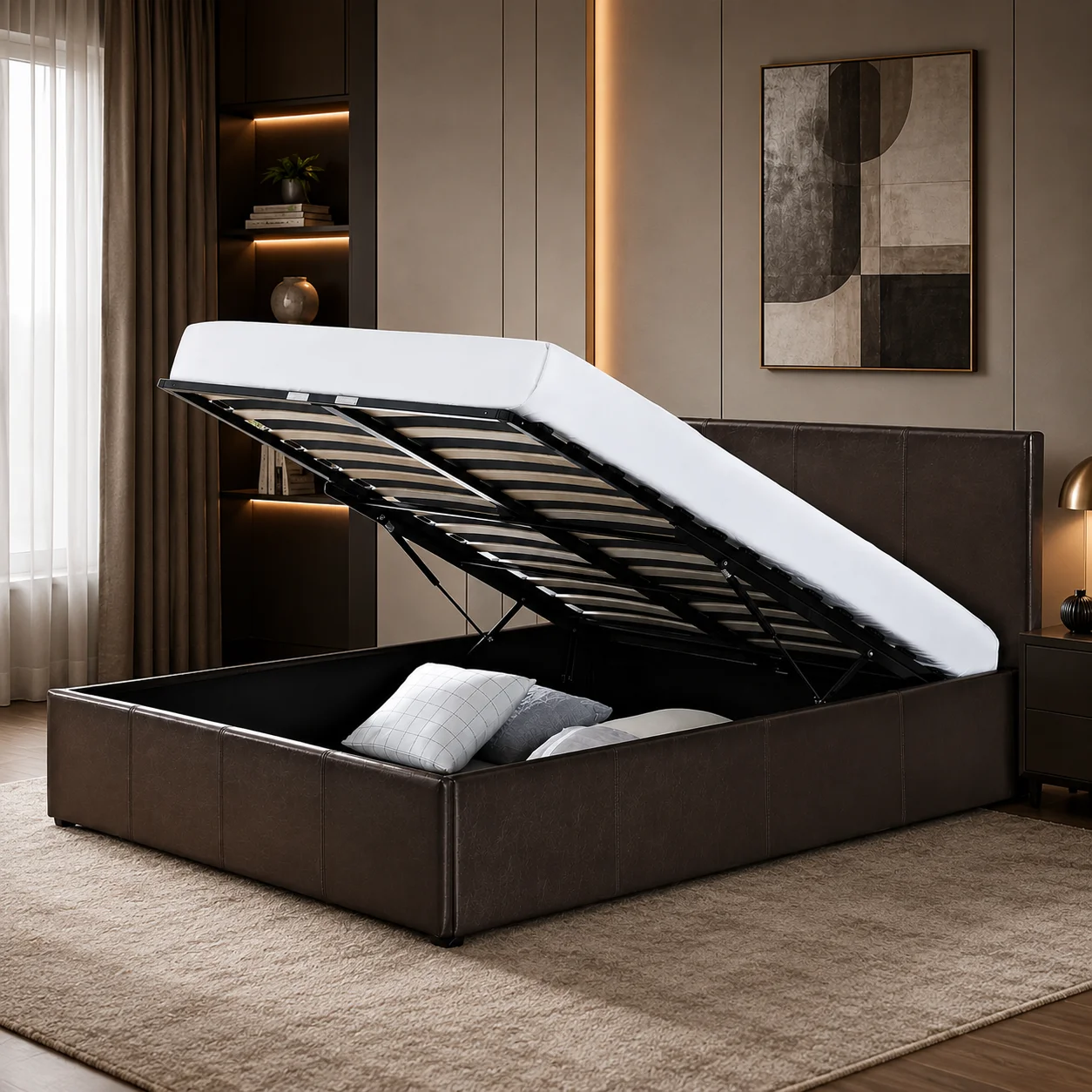 Leather Ottoman Storage Bed (End Lift Up) - Image 1
