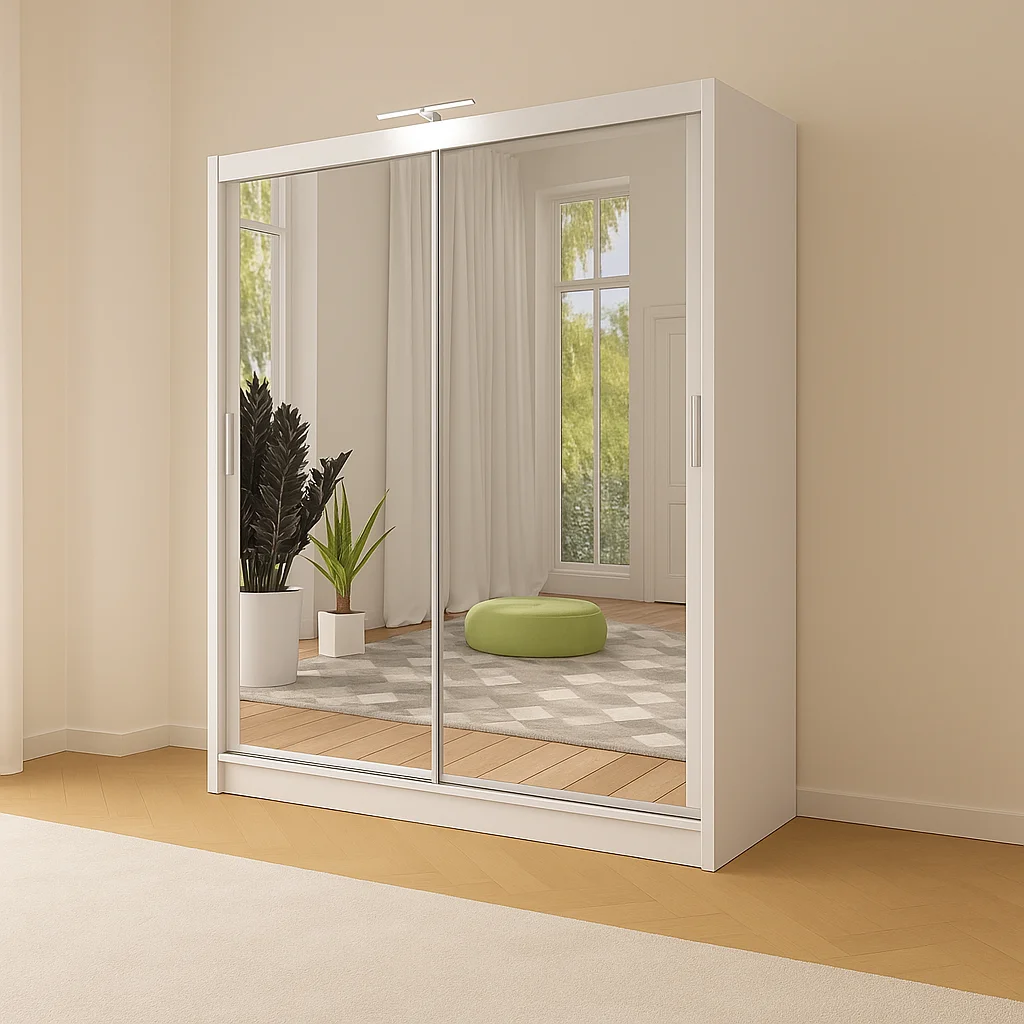 203 cm Berline Mirror Sliding Wardrobe - White - Closed View 203 cm Berlin Sliding Mirror Door Wardrobe - Image 1