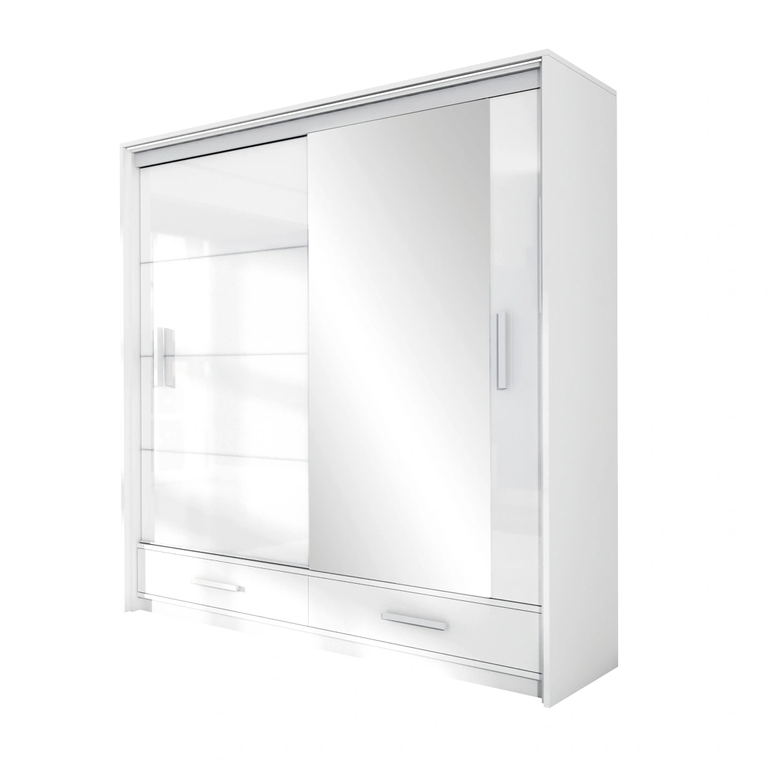 White Gloss Wardrobe with 2 Sliding Mirror Doors