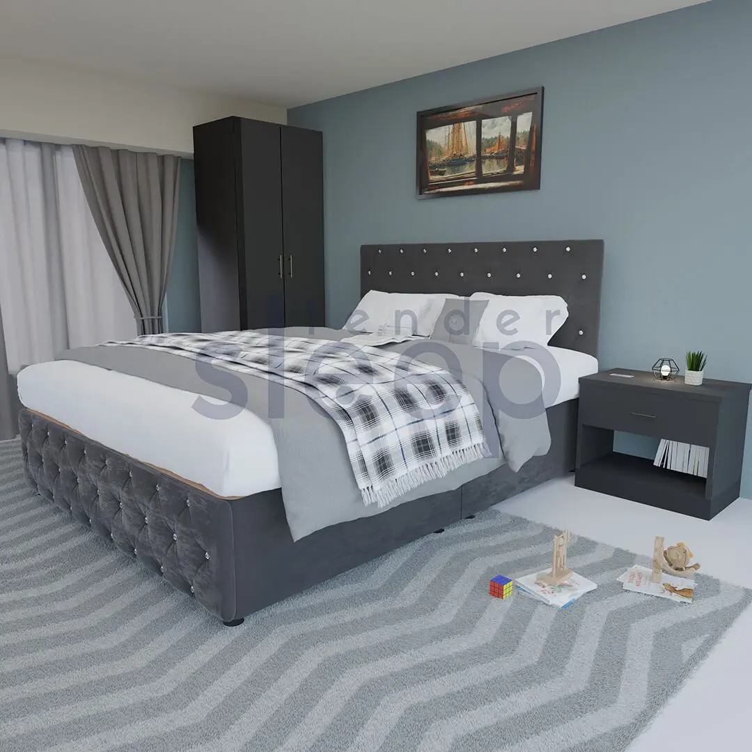 Grey Plush Velvet Chesterfield Divan Bed