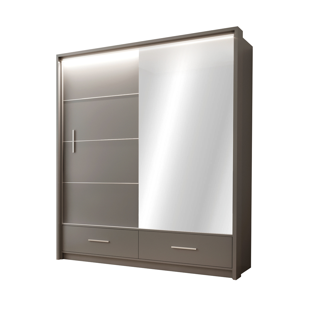 Grey 2 Door Sliding High Gloss Wardrobe
