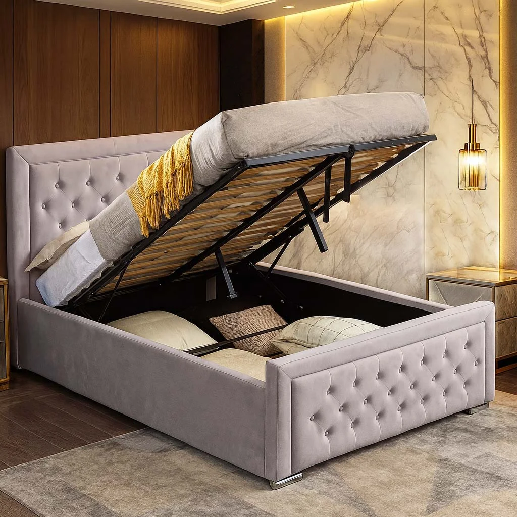 Plush Velvet Heaven Ottoman Storage Bed - Image 1