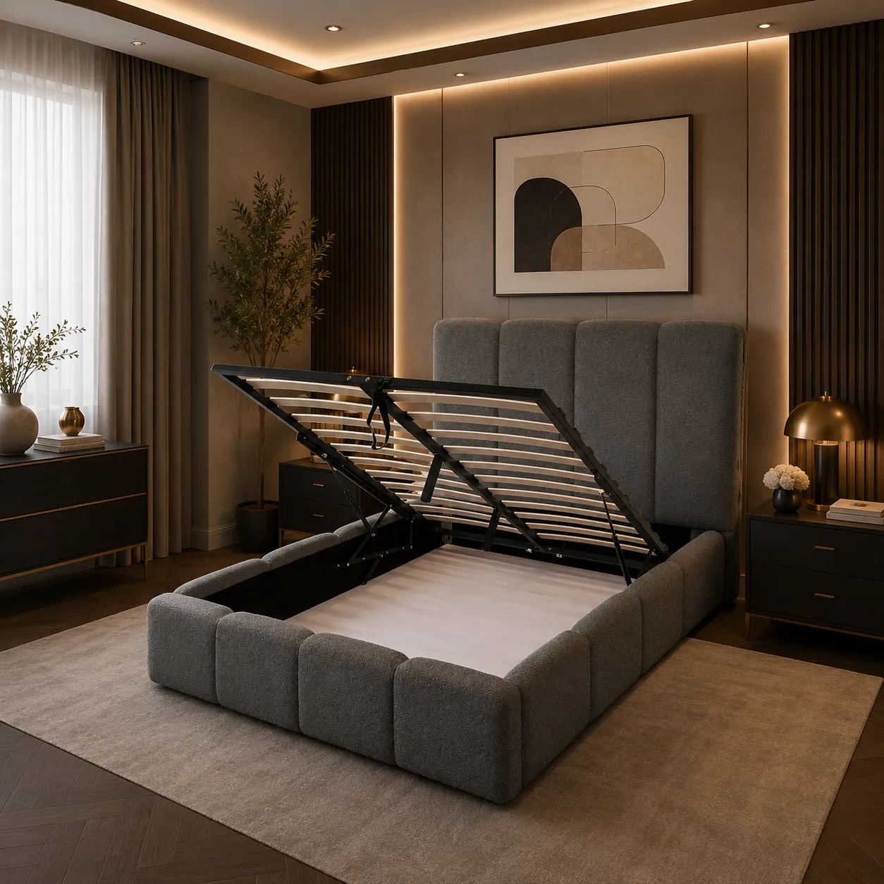 Teddy Plush Velvet Bed with Storage - Image 1