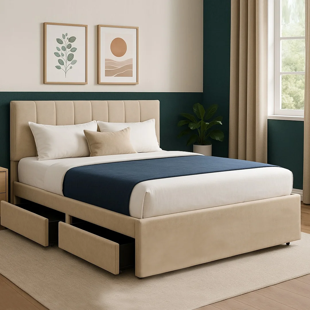 King Size Platform Slatted Bed Base with Optional Mattress, Headboard and Storage - Image 1