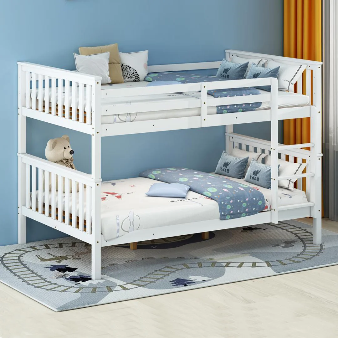 White Wooden Detachable Small Double Bunk Bed