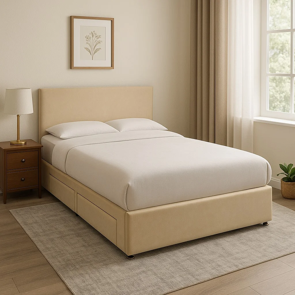 Platinum Double Platform Slatted Bed Base with Optional Mattress, Headboard and Storage - Image 1
