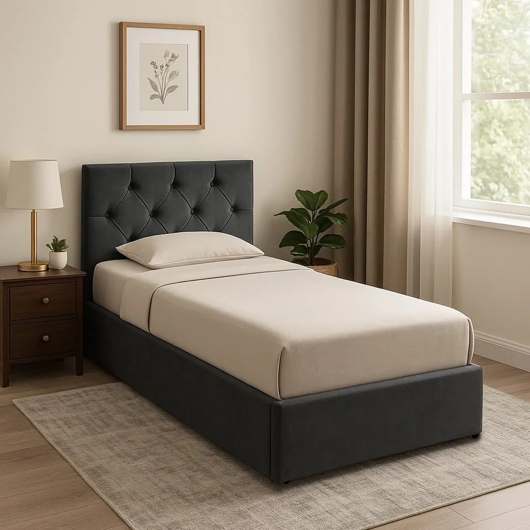 Platinum Single Platform Slatted Bed Base with Optional Mattress, Headboard and Storage - Image 1