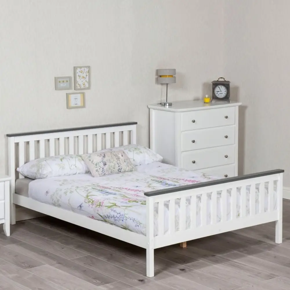 Shanghai White Pinewood Bed Frame