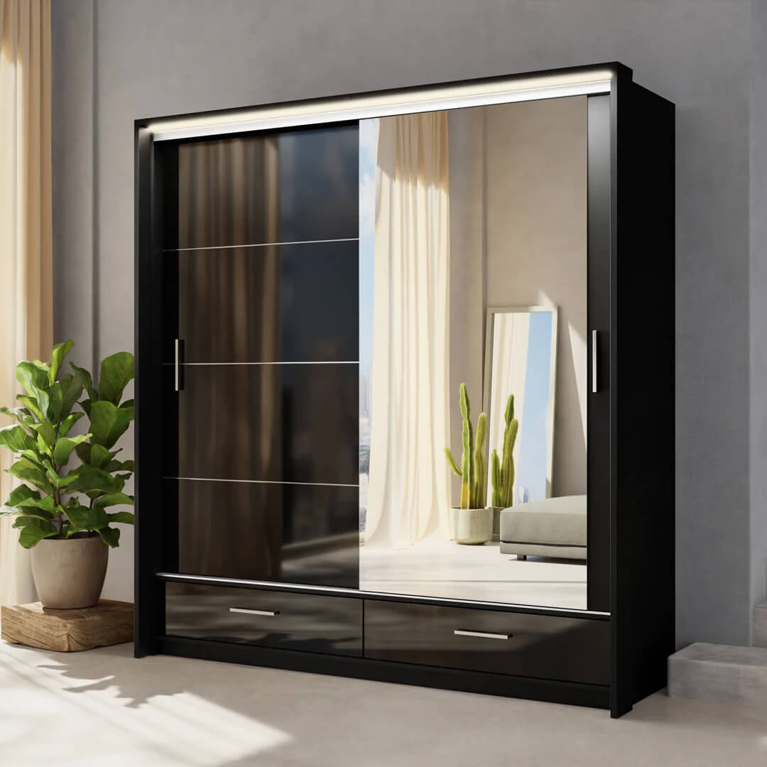 High Gloss 2 Door Black Sliding Wardrobe 208 Marsylia High Gloss 2 Door Black Sliding Wardrobe 208 Marsylia