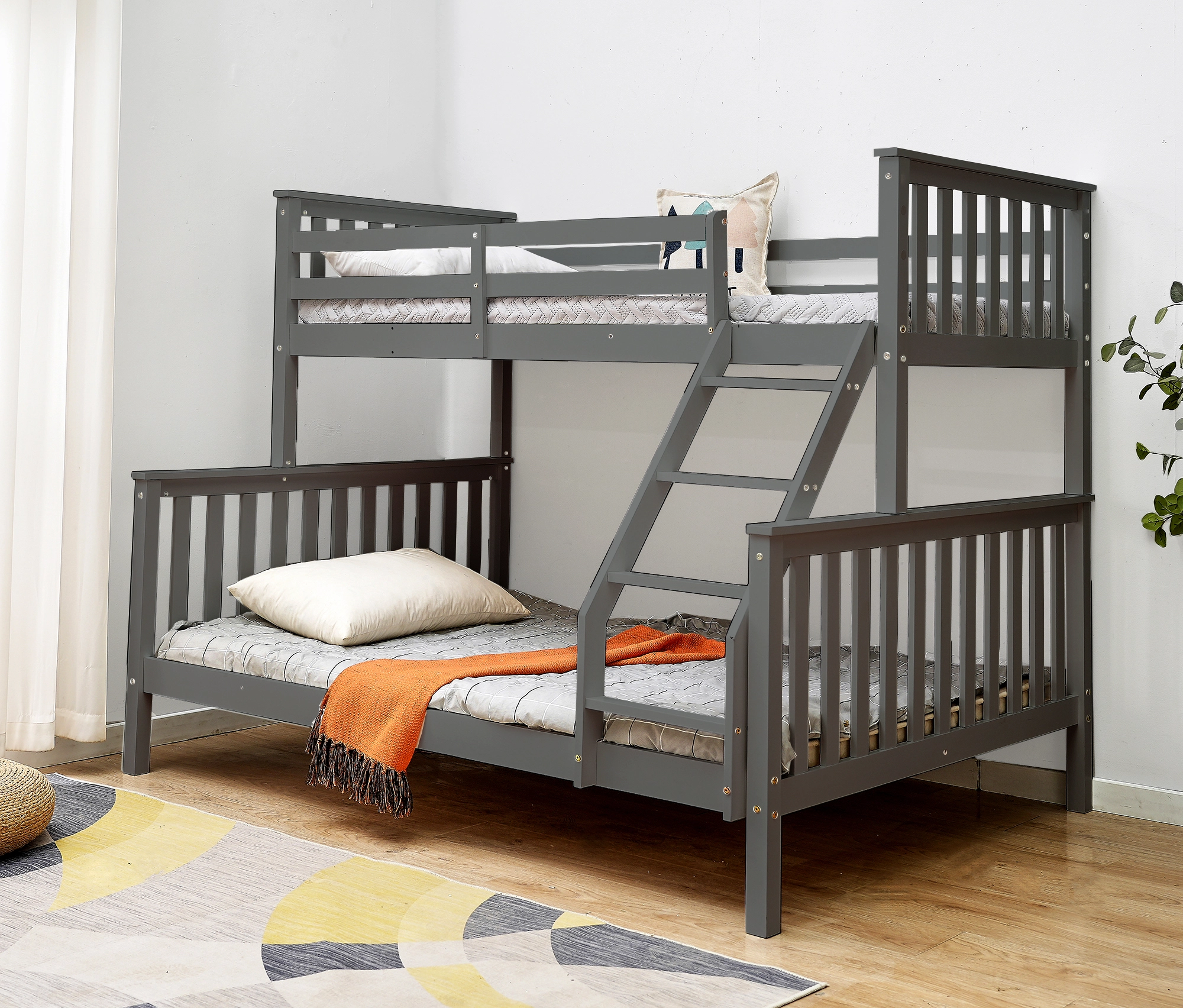 Triple Wooden Bunk Bed Grey (4) Triple Wooden Bunk Bed with Mattress – Comfort, Safety & Style | TenderSleep - Image 1